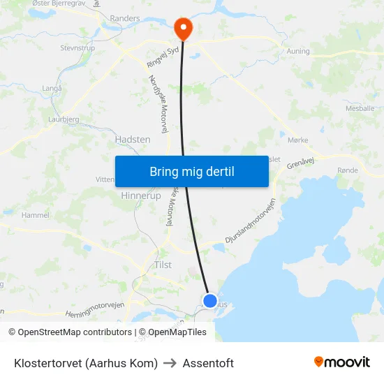 Klostertorvet (Aarhus Kom) to Assentoft map