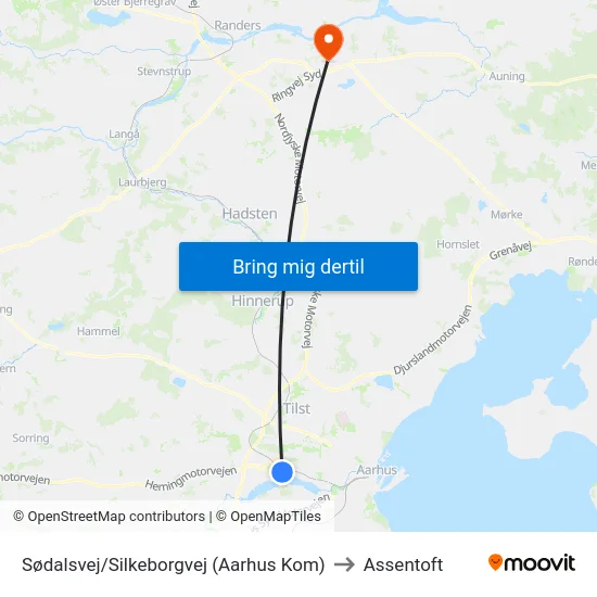 Sødalsvej/Silkeborgvej (Aarhus Kom) to Assentoft map