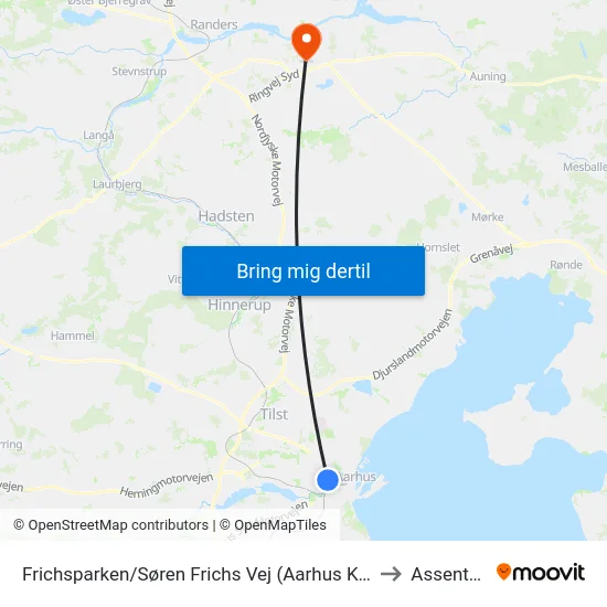 Frichsparken/Søren Frichs Vej (Aarhus Kom) to Assentoft map