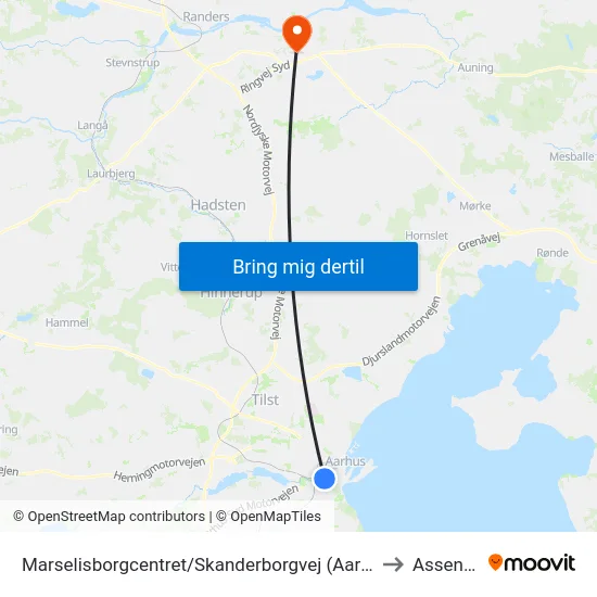 Marselisborgcentret/Skanderborgvej (Aarhus Kom) to Assentoft map