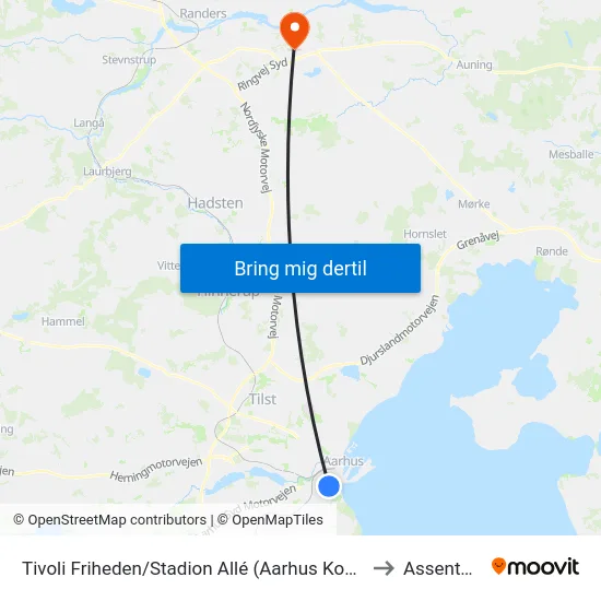Tivoli Friheden/Stadion Allé (Aarhus Kom) to Assentoft map