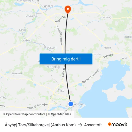 Åbyhøj Torv/Silkeborgvej (Aarhus Kom) to Assentoft map