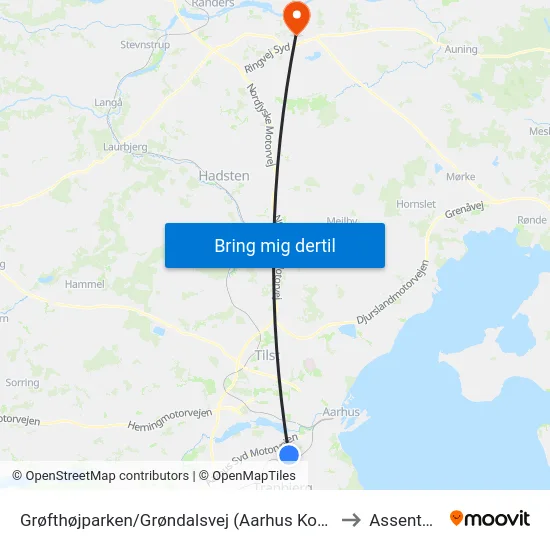 Grøfthøjparken/Grøndalsvej (Aarhus Kom) to Assentoft map