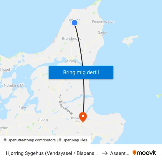 Hjørring Sygehus (Vendsyssel / Bispensgade) to Assentoft map