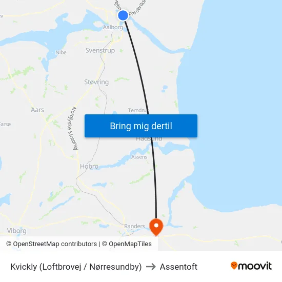 Kvickly (Loftbrovej / Nørresundby) to Assentoft map