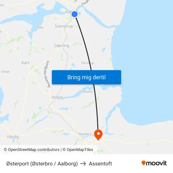 Østerport (Østerbro / Aalborg) to Assentoft map