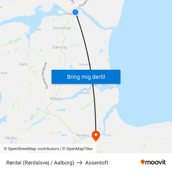 Rørdal (Rørdalsvej / Aalborg) to Assentoft map
