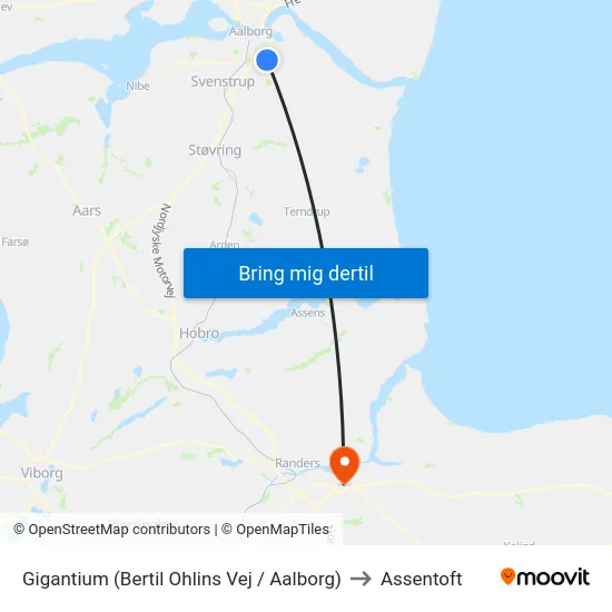 Gigantium (Bertil Ohlins Vej / Aalborg) to Assentoft map