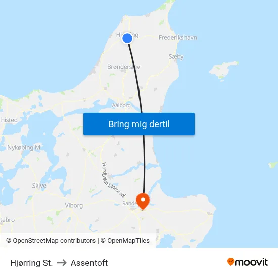 Hjørring St. to Assentoft map