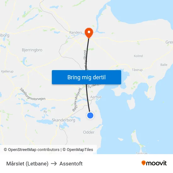 Mårslet (Letbane) to Assentoft map