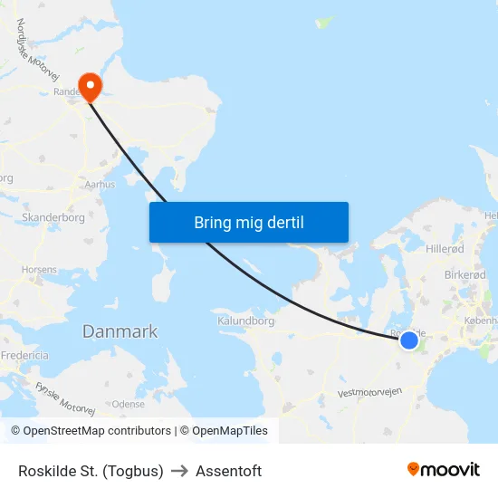 Roskilde St. (Togbus) to Assentoft map