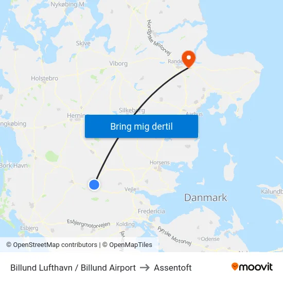 Billund Lufthavn / Billund Airport to Assentoft map