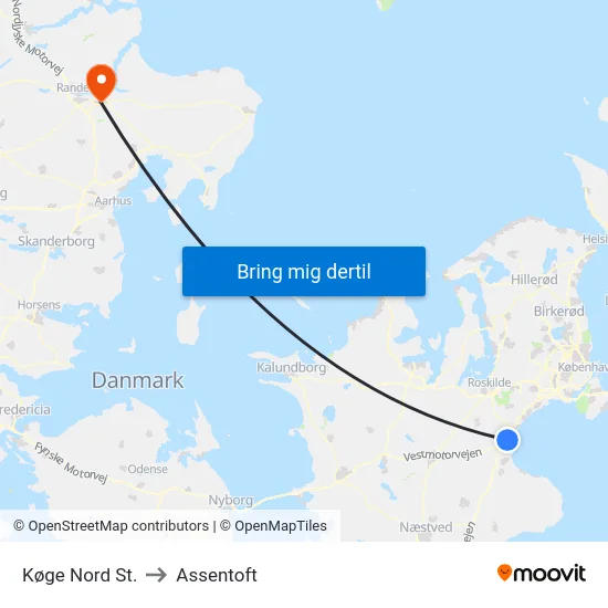 Køge Nord St. to Assentoft map