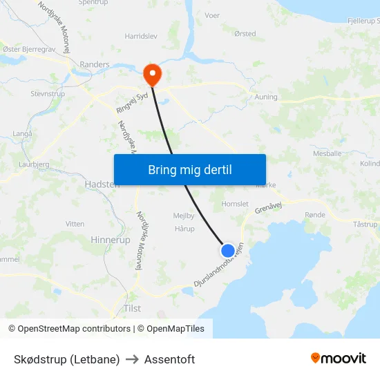 Skødstrup (Letbane) to Assentoft map