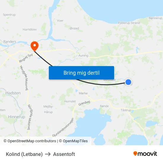 Kolind (Letbane) to Assentoft map