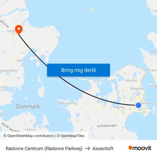 Rødovre Centrum (Rødovre Parkvej) to Assentoft map