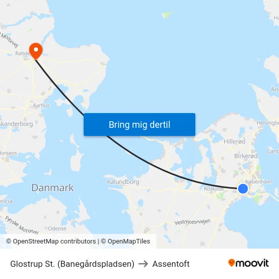 Glostrup St. (Banegårdspladsen) to Assentoft map
