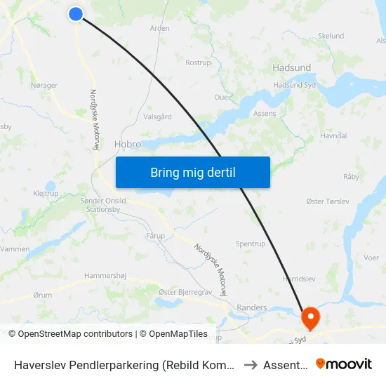 Haverslev Pendlerparkering (Rebild Kommune) to Assentoft map