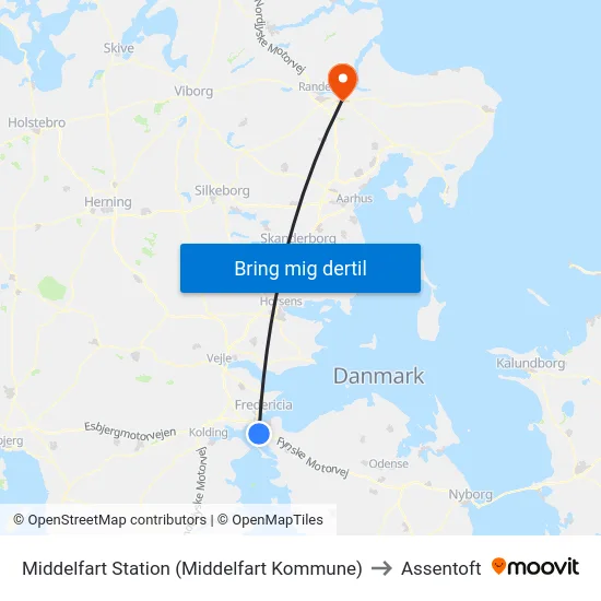 Middelfart Station (Middelfart Kommune) to Assentoft map
