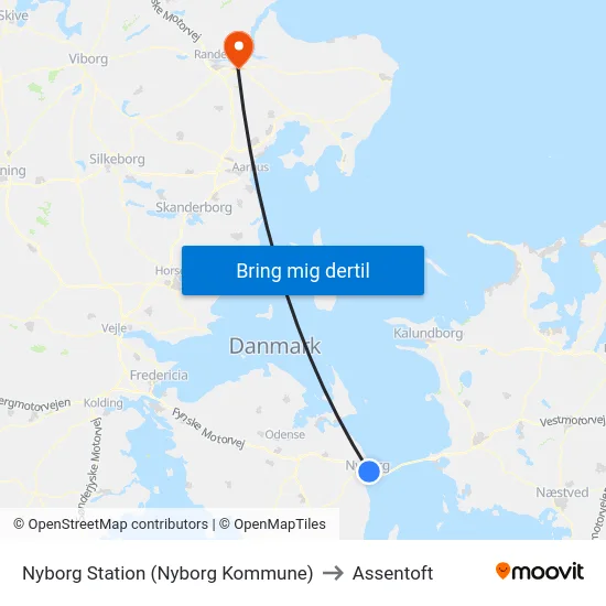 Nyborg Station (Nyborg Kommune) to Assentoft map