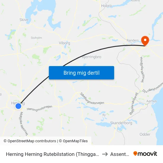 Herning Herning Rutebilstation (Thinggaard) to Assentoft map