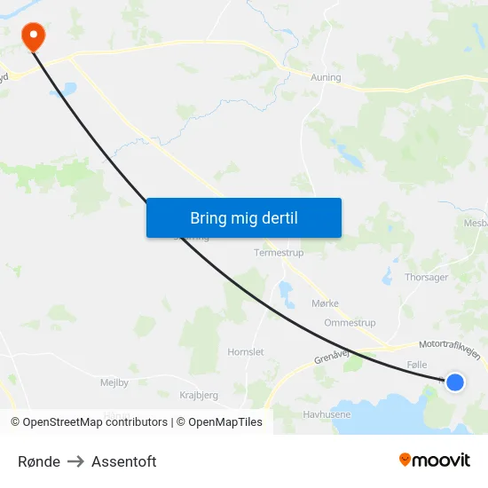 Rønde to Assentoft map