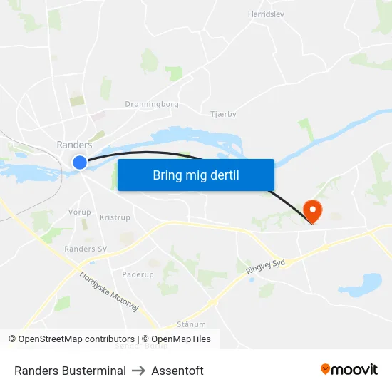 Randers Busterminal to Assentoft map