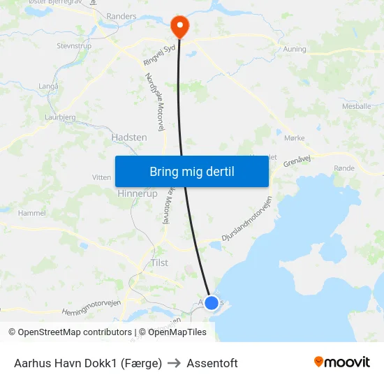 Aarhus Havn Dokk1 (Færge) to Assentoft map