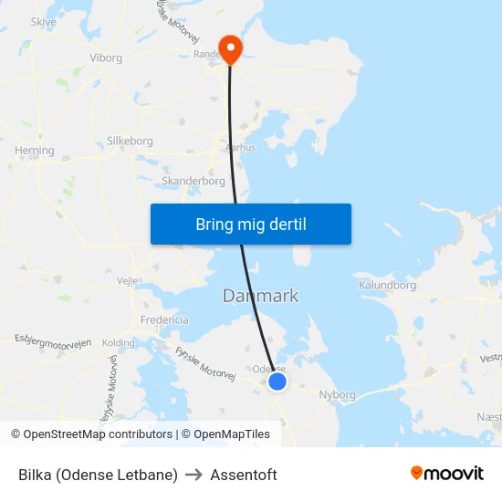 Bilka (Odense Letbane) to Assentoft map