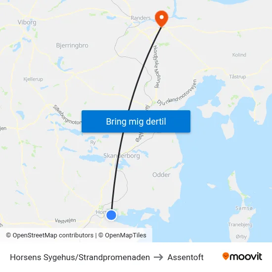 Horsens Sygehus/Strandpromenaden to Assentoft map