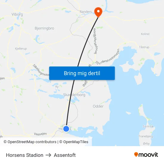 Horsens Stadion to Assentoft map