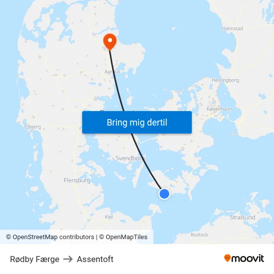 Rødby Færge to Assentoft map