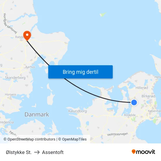Ølstykke St. to Assentoft map