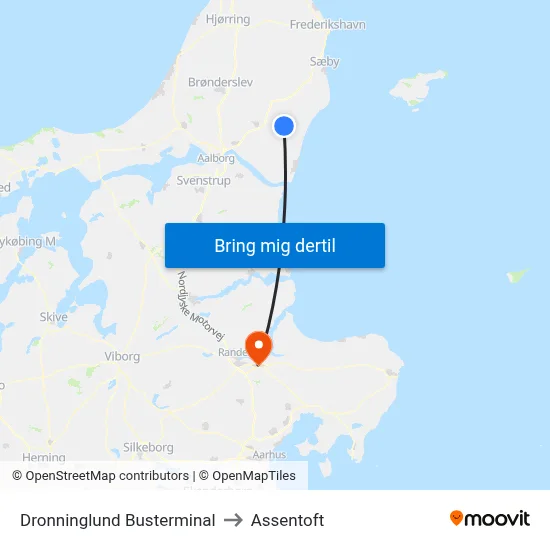 Dronninglund Busterminal to Assentoft map