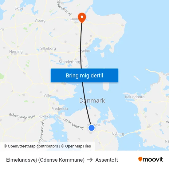 Elmelundsvej (Odense Kommune) to Assentoft map