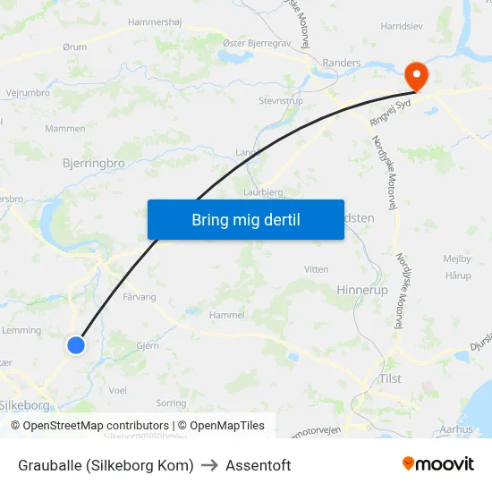 Grauballe (Silkeborg Kom) to Assentoft map