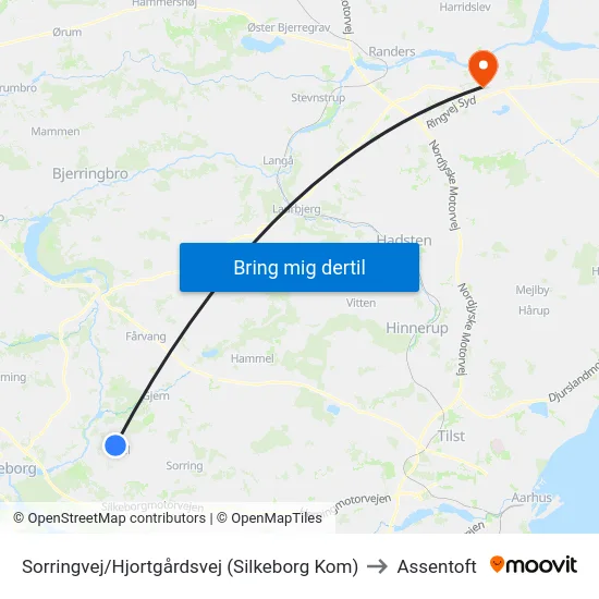Sorringvej/Hjortgårdsvej (Silkeborg Kom) to Assentoft map