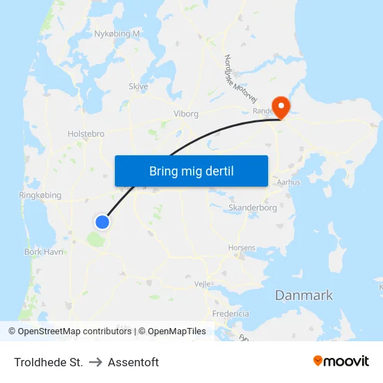 Troldhede St. to Assentoft map
