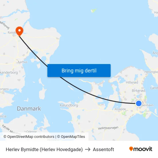 Herlev Bymidte (Herlev Hovedgade) to Assentoft map