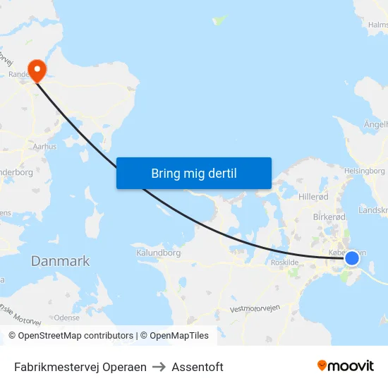 Fabrikmestervej Operaen to Assentoft map