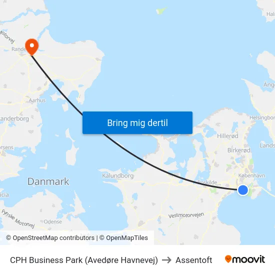 CPH Business Park (Avedøre Havnevej) to Assentoft map