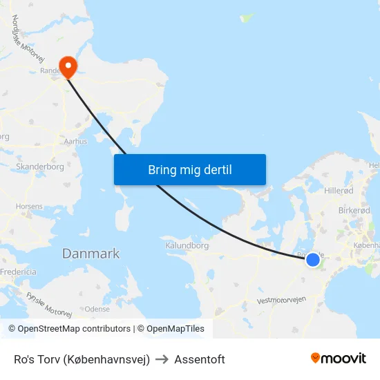 Ro's Torv (Københavnsvej) to Assentoft map