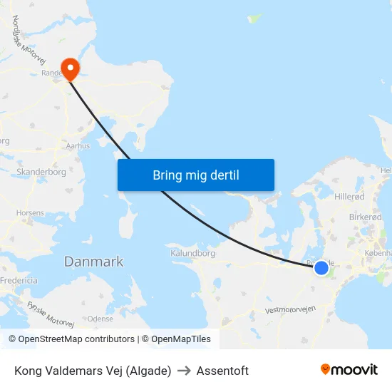 Kong Valdemars Vej (Algade) to Assentoft map