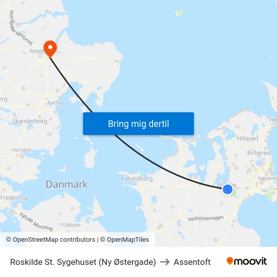 Roskilde St. Sygehuset (Ny Østergade) to Assentoft map