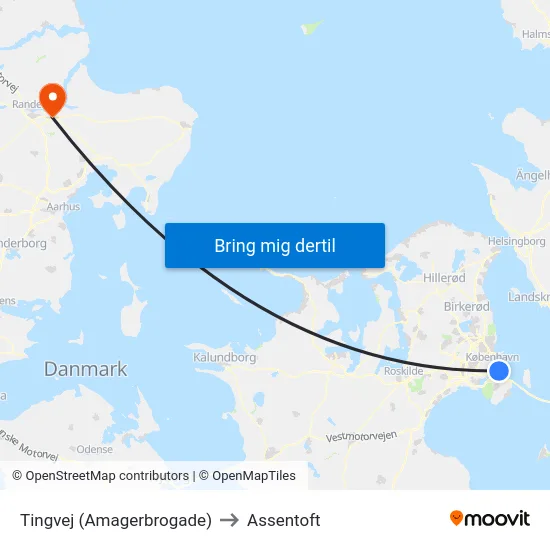 Tingvej (Amagerbrogade) to Assentoft map