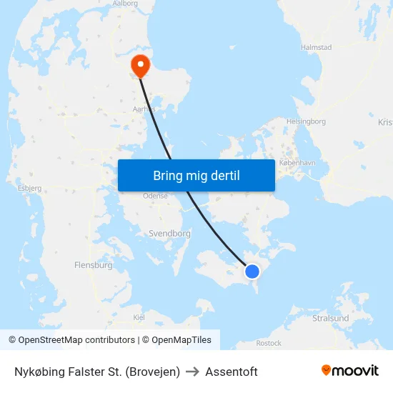 Nykøbing Falster St. (Brovejen) to Assentoft map