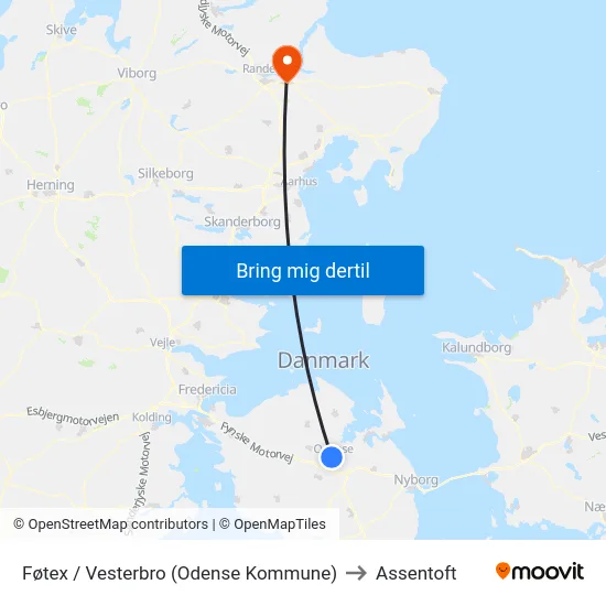 Føtex / Vesterbro (Odense Kommune) to Assentoft map