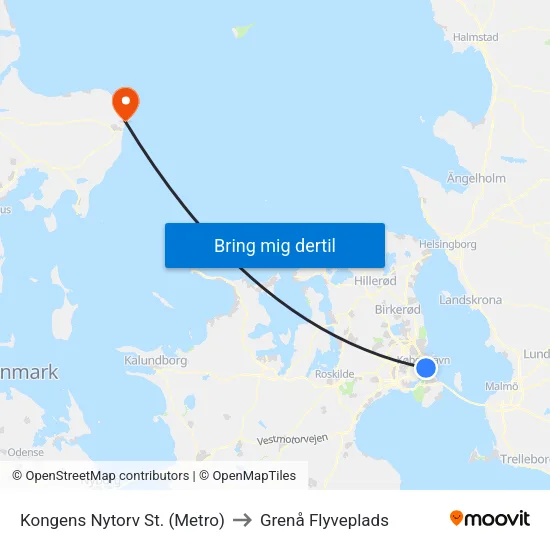 Kongens Nytorv St. (Metro) to Grenå Flyveplads map
