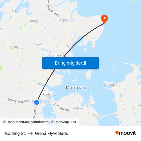 Kolding St. to Grenå Flyveplads map