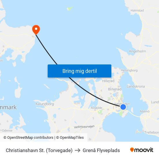 Christianshavn St. (Torvegade) to Grenå Flyveplads map